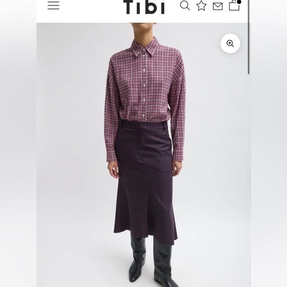 Tibi Jules Wool Gingham Sculpted Silke Skirt - Picture 1 of 8
